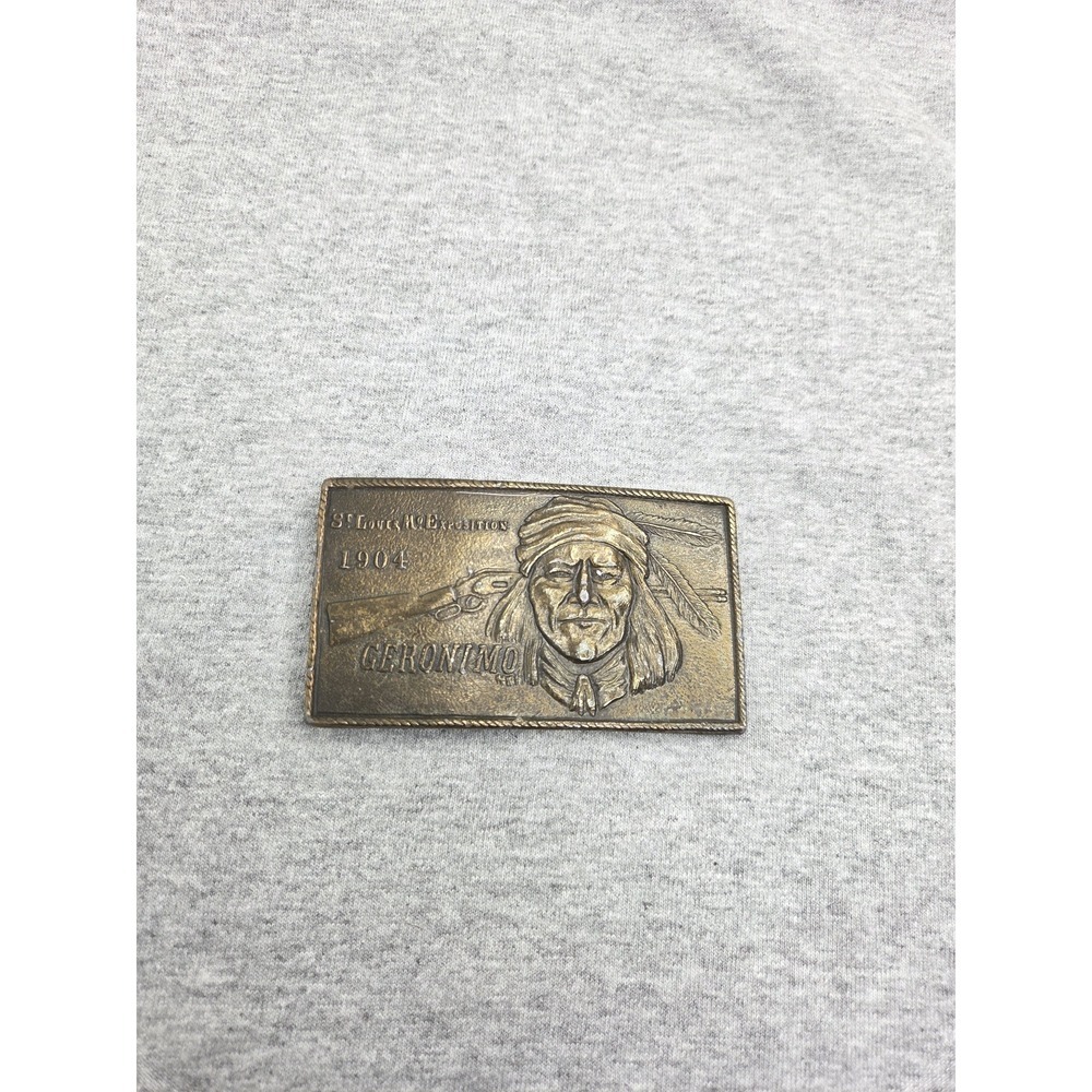 Vintage Heavy Brass Geronimo Apache 1904 St Louis Expedition Belt Buckle